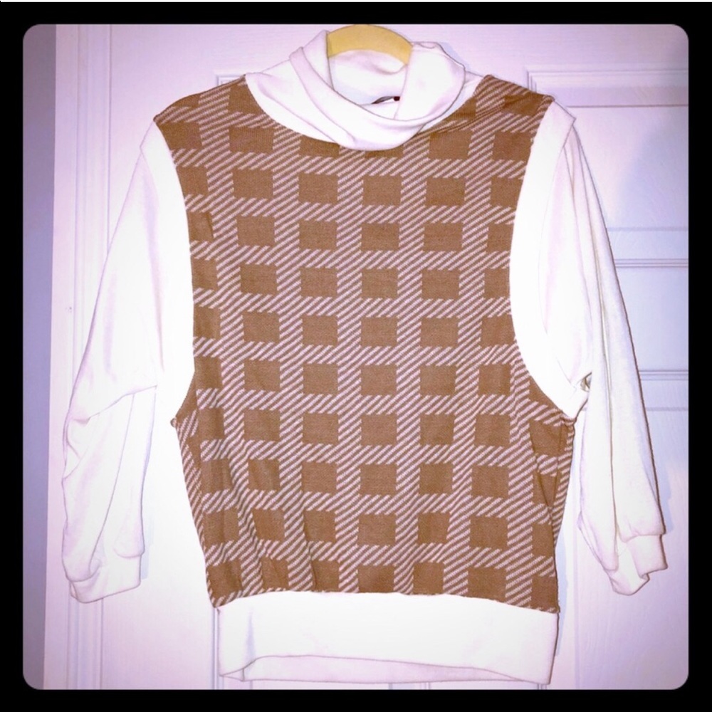 Vintage 80s Stranger Things Cowl Neck Tan & Cream Sweater